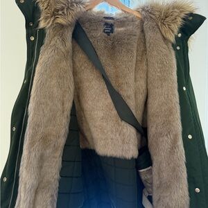 Zara Green Puffer Coat with Faux Fur Lining